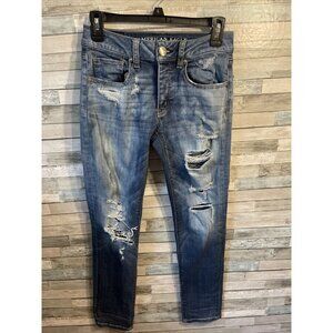 Women’s American eagle denim jeans distressed tom girl Straight Size 00